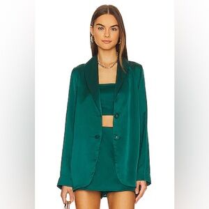 Show Me Your MuMu Felix Satin Emerald Green Button Jacket Single Breasted Blazer